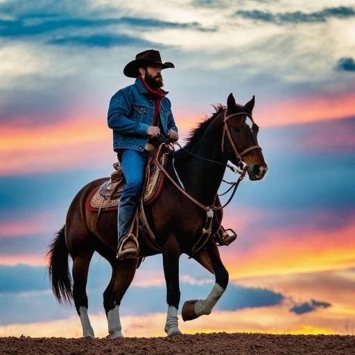 Cowboy on Horseback at Sunset