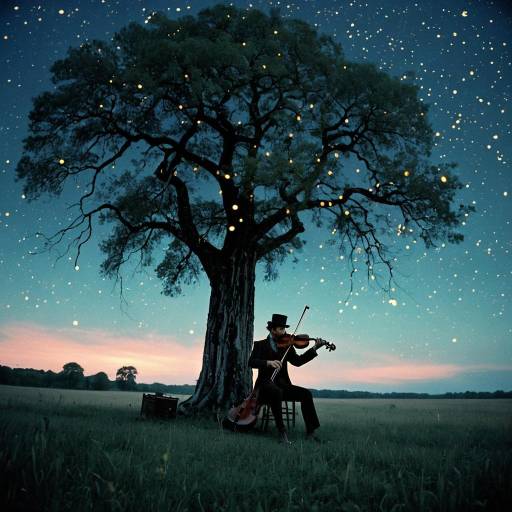 Violinist Playing Under Tree at Twilight