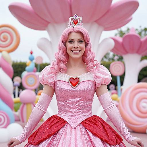 Woman in Sparkling Pink Princess Costume