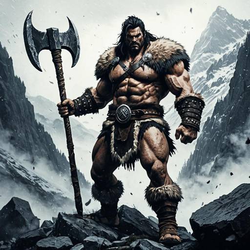 Barbarian Warrior in Mountain Pass