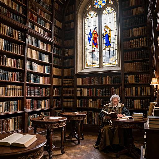 Historical Library Interior with Scholar