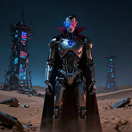 Hybrid Vampire Robot in Desert Night