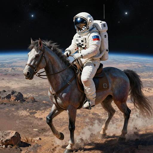 Astronaut Riding Alien Beast on Exoplanet
