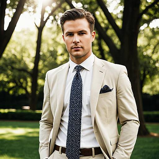 Man in Beige Suit Standing in Park