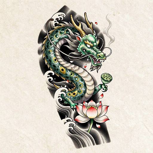 Textured Sumi-e Jade Dragon Tattoo