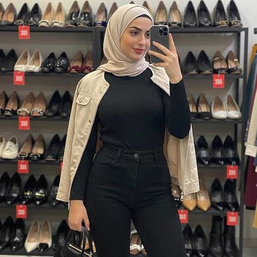 Stylish Young Woman Mirror Selfie