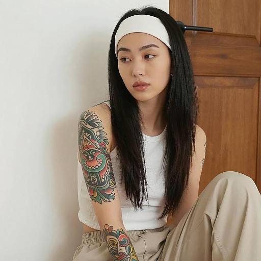 Portrait of Young Woman with Tattoo Sleeve