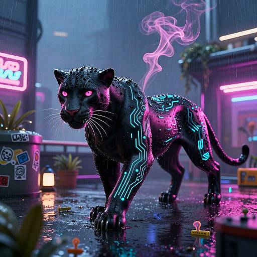 Neon Panther in Futuristic Garden