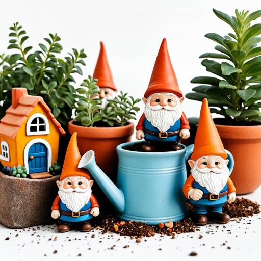 Whimsical Garden Gnomes with Potted Plants