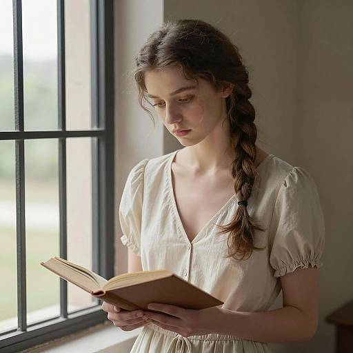 Somber Young Woman by Barred Window