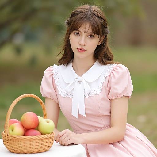 Vintage Style Woman with Apples Outdoors