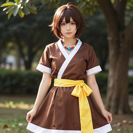 Woman in Realistic Kaya Cosplay Costume Outdoors