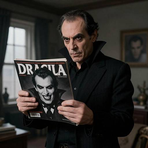 Mysterious Man with Dracula Magazine