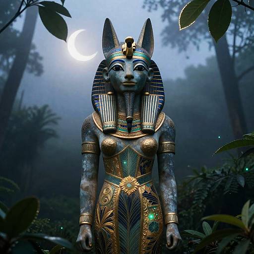Statue of Bastet in Misty Jungle