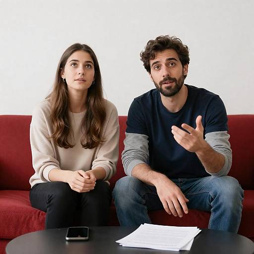 Couple on Red Couch in Studio Shot