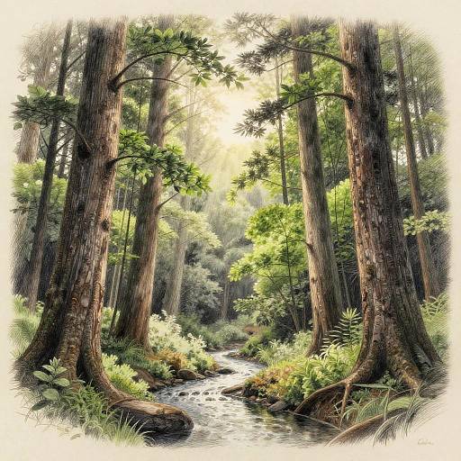 Serene Dawn Forest Landscape Sketch