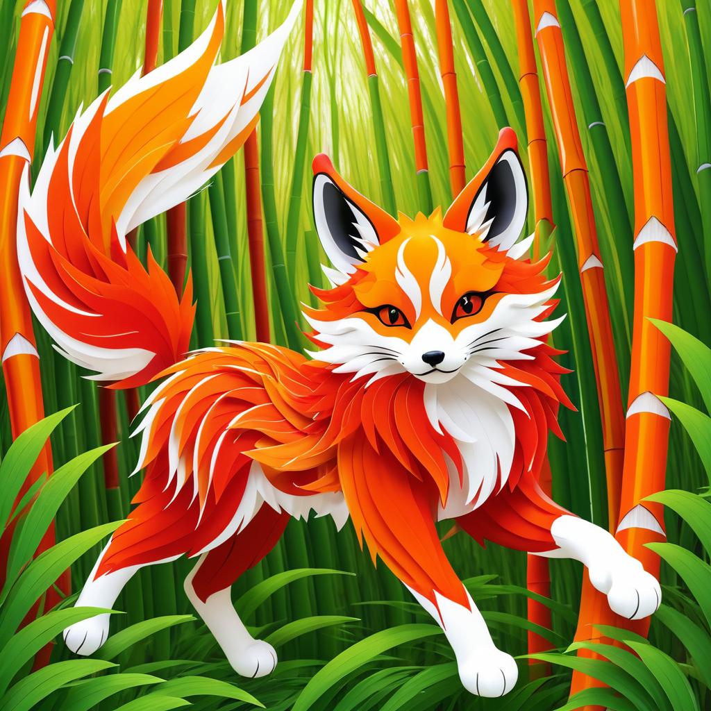 Playful Kitsune in Vibrant Bamboo Grove