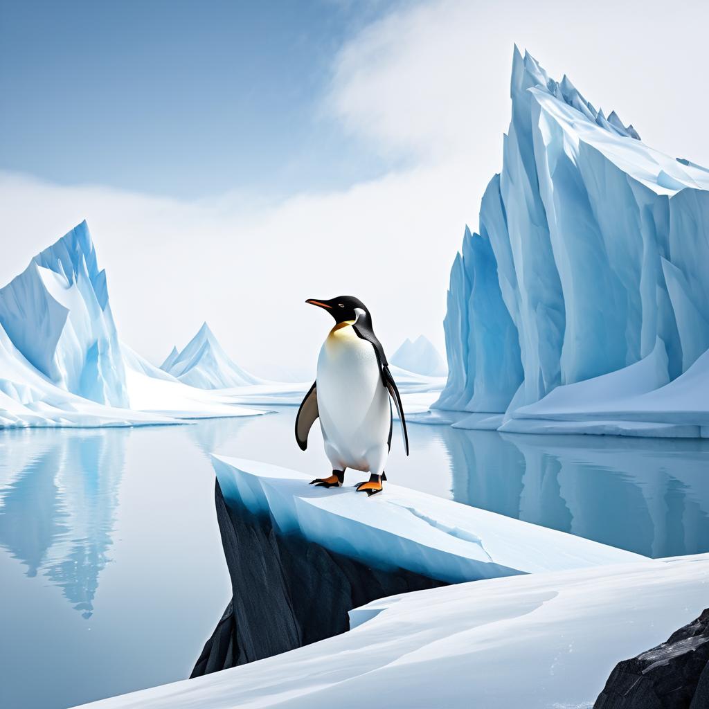 Penguin atop a Glacial Peak Landscape