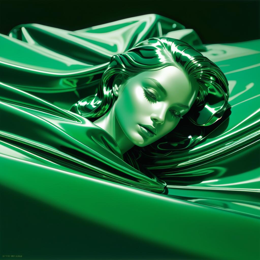 Velvet Face with Flowing Emerald Sheets