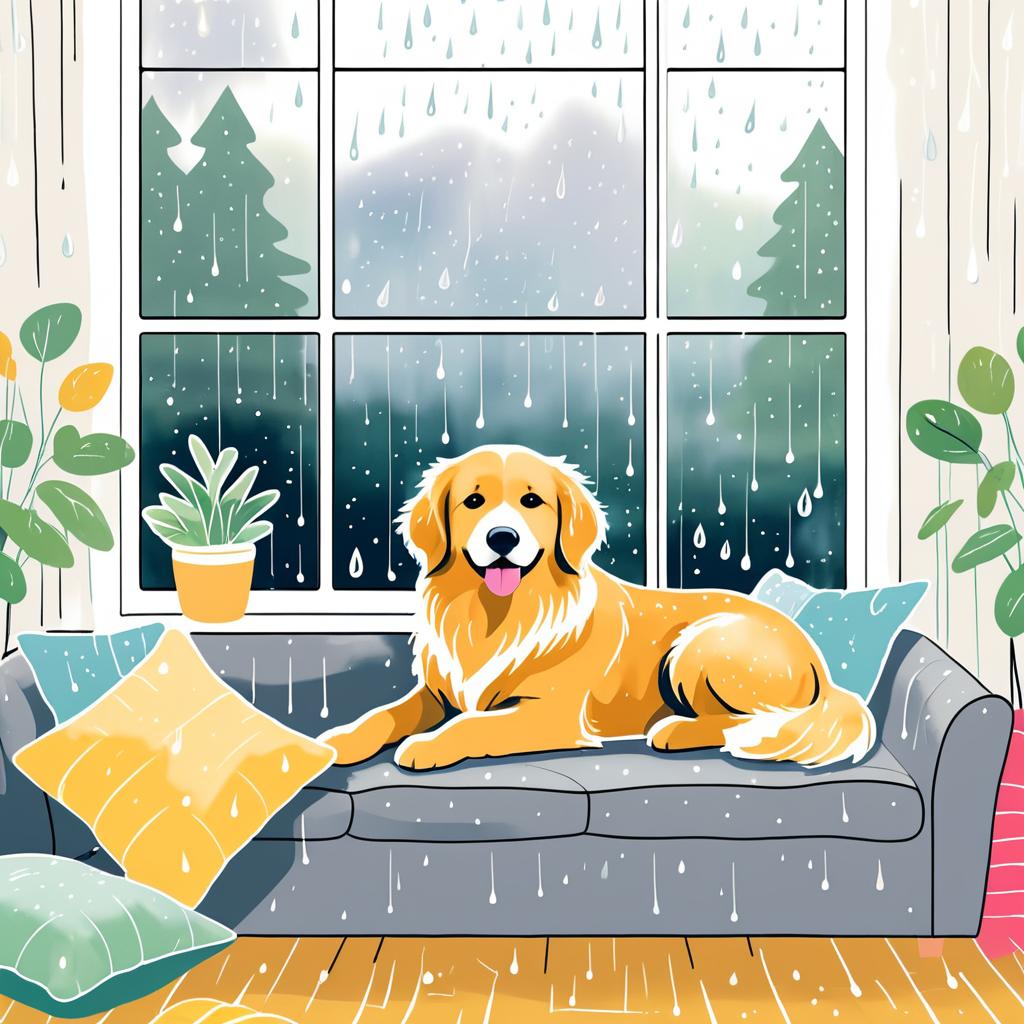 Cozy Golden Retriever by Rainy Window