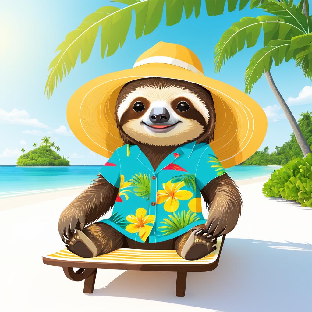 Charming Sloth Relaxing on Tropical Beach