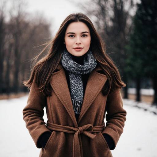Elegant Woman in Long Winter Coat