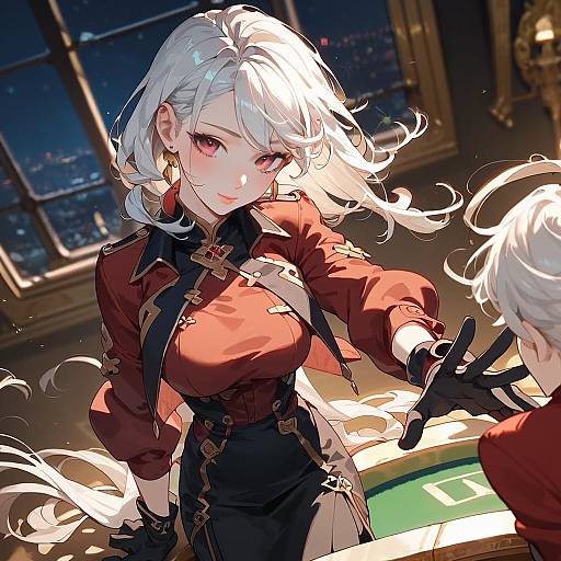 White-Haired Beauty Looking Back in Casino