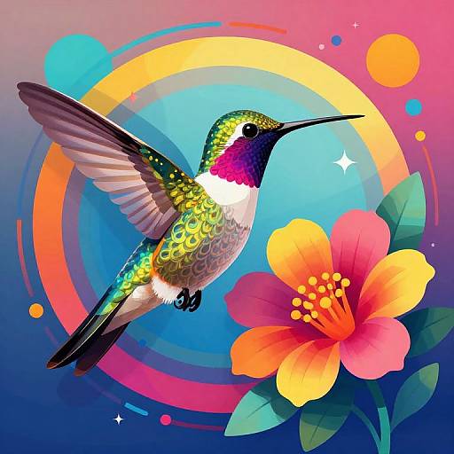 Psychedelic Abstract Hummingbird Art