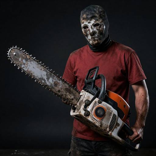 Mysterious Figure with Chainsaw in Shadows