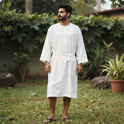 Man in Knee-Length Robe in Garden