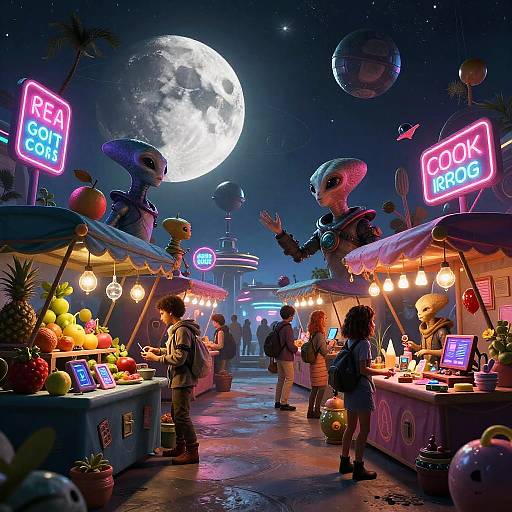 Futuristic Alien Marketplace Scene