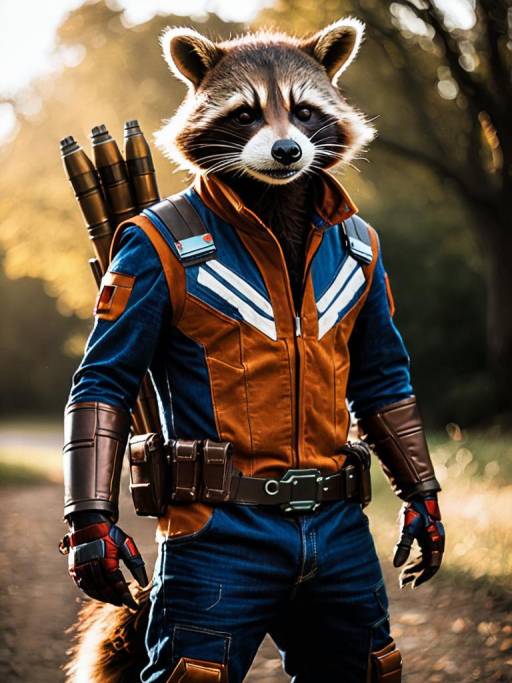 Man in Realistic Rocket Raccoon Cosplay Costume