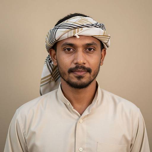 Man in Beige Shirt with Headscarf