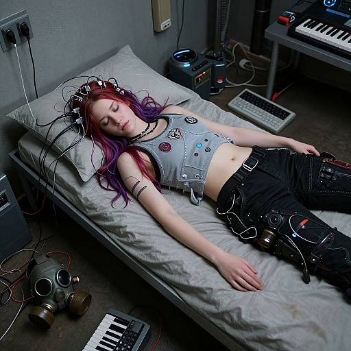 Cyberpunk Teen in Dimly Lit Room