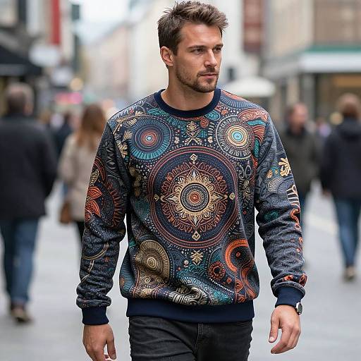 Urban European Man in Graphic Sweatshirt