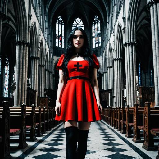 Confident Woman in Gothic Cathedral