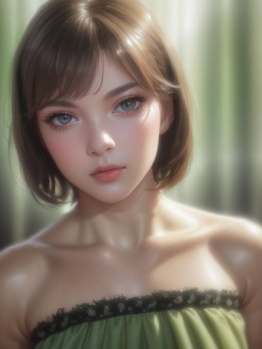 Portrait of Young Woman with Green Dress