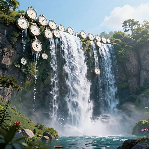 Surreal Clockwaterfall in Cyberpunk Valley