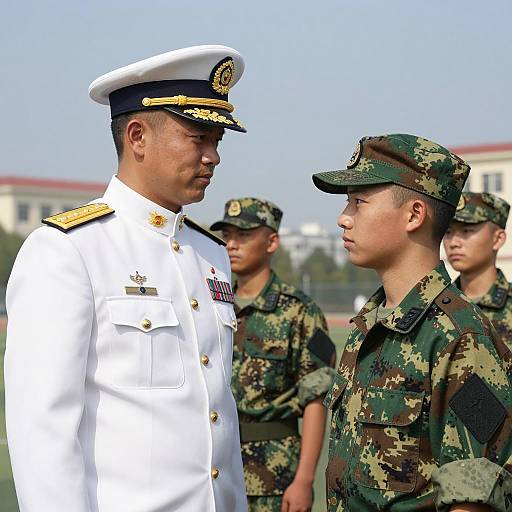 Naval Officer and Soldiers in Formation