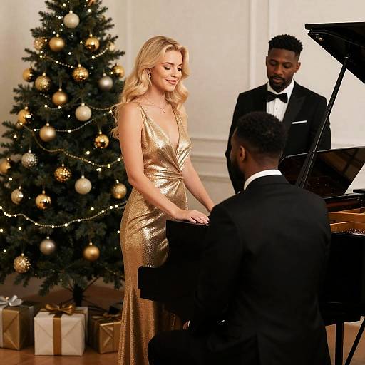 Elegant Christmas Scene with Musical Duo