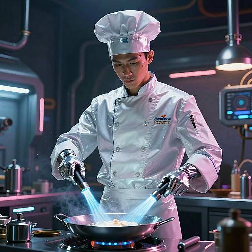 Futuristic Chef Neon Noir Portrait