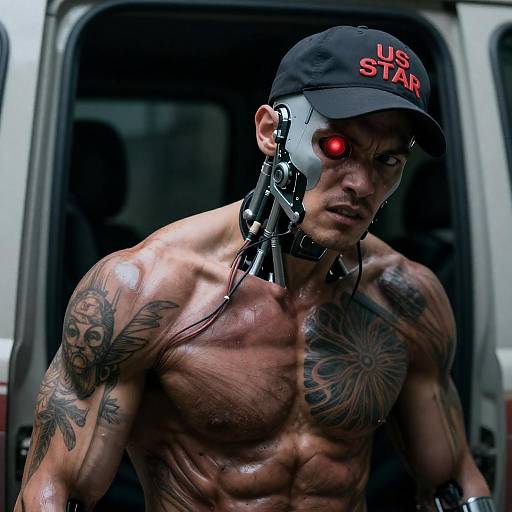 Intense Cybernetic Warrior Portrait