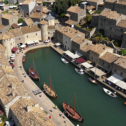 Medieval Harbor Town Aerial View
