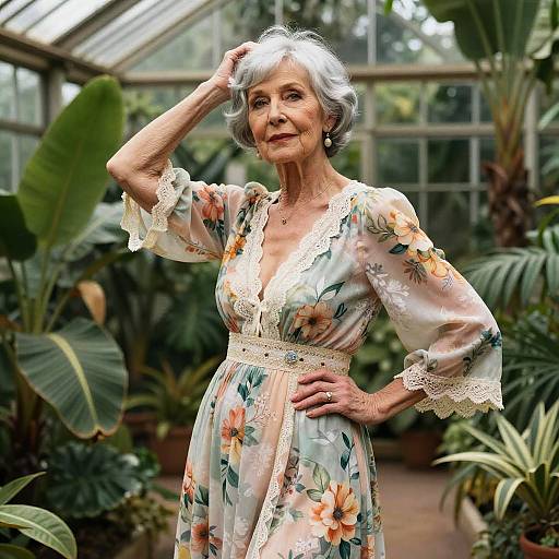 Elegant Elderly Woman in Vintage Garden
