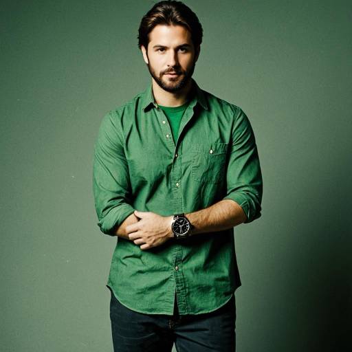 Portrait of Man in Green Shirt with Wristwatch