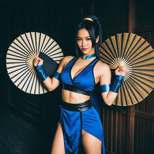 Woman Cosplaying as Kitana with War Fans