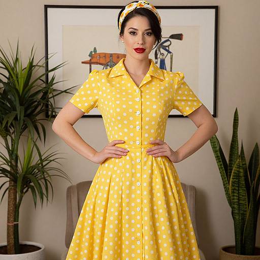 Vintage 1950s Yellow Polka Dot Dress