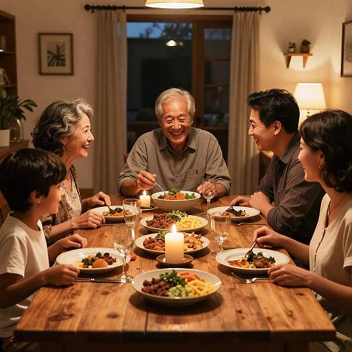 Warm Multi-Generational Family Dinner