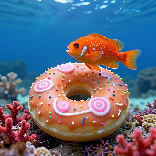Whimsical Underwater Fish and Donut