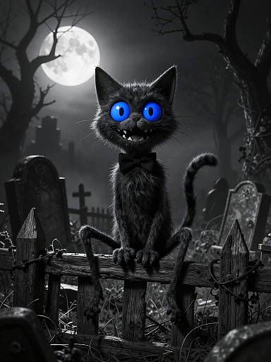 Spooky Stylized Cat in Graveyard